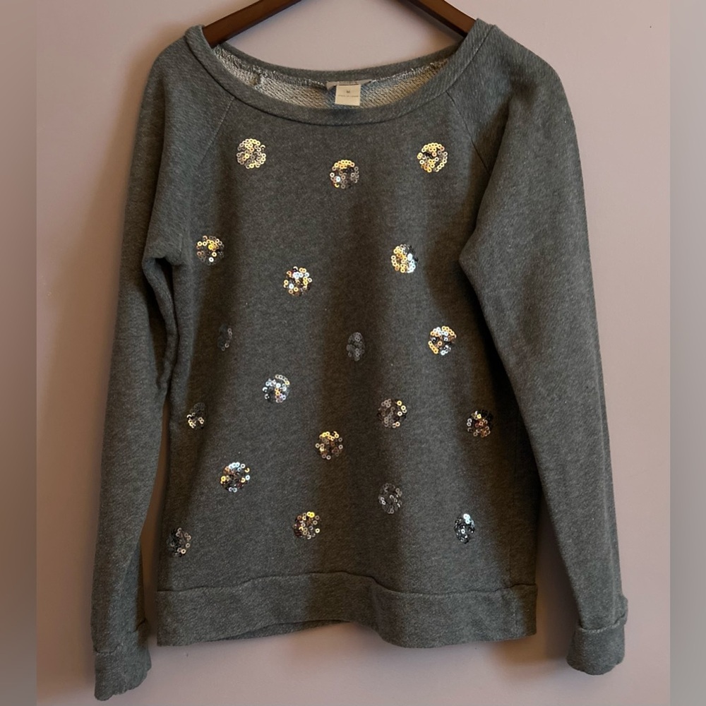 LOFT Gray Pullover Terrycloth Sweatshirt With Silver Sequins Size Medium